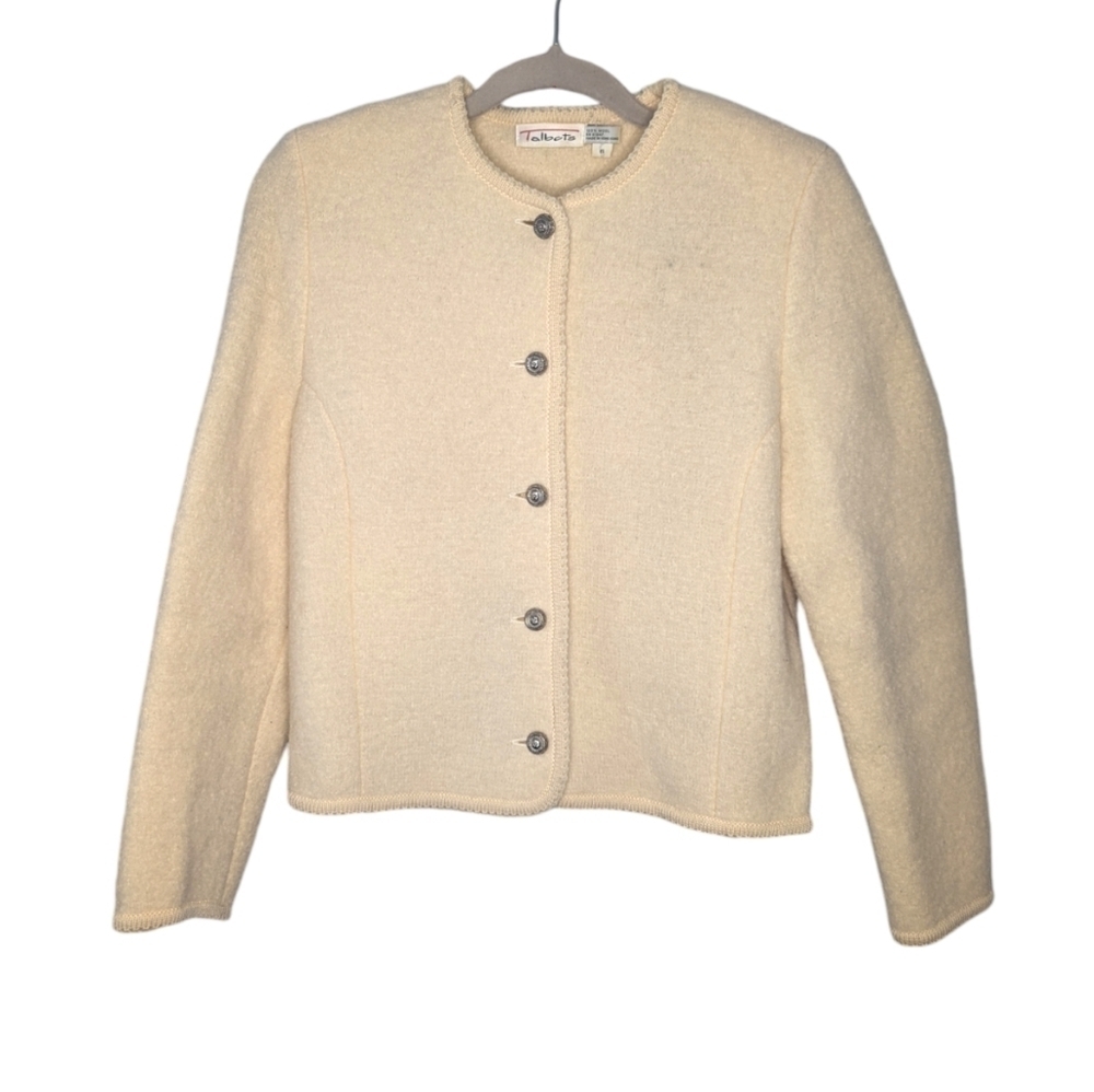 Vintage talbots 100% wool cardigan sweater button long sleeve top Womans size 6
